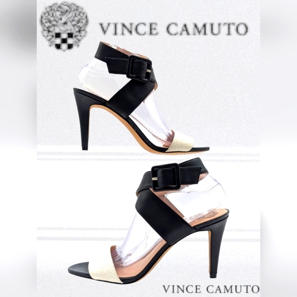 Vince Camuto Elegant Caesars Leather Stilletto Ivory/Black Heel Women's 9.5M - Picture 1 of 17